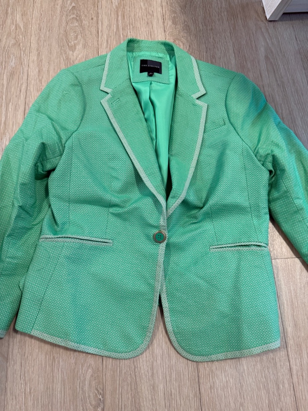 The Limited Green Textured Blazer with Contrast Trim